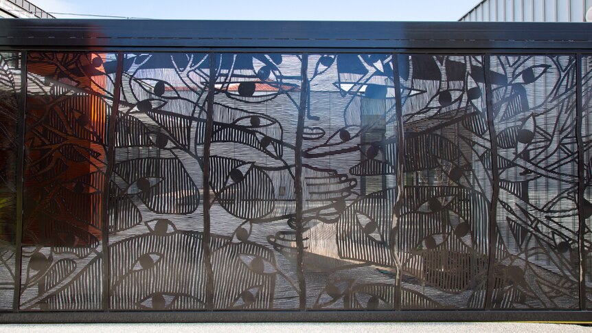 A laser cut gate created by Michael Schlitz has been installed at Moonah Arts Centre.