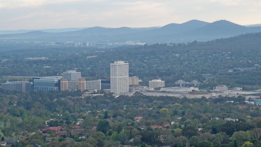 Aerial view of buildings at Woden Town Centre in Canberra's south.