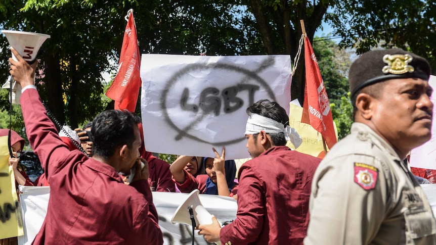 A march against the LGBT community in Banda Aceh in 2017