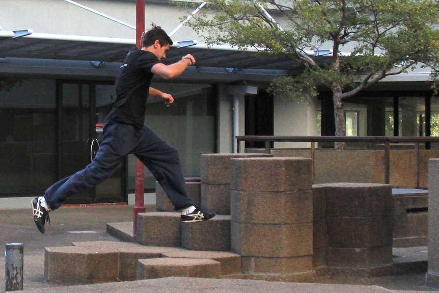 Eliot Duffy trains most mornings at one of Australia's best parkour bases in Canberra.
