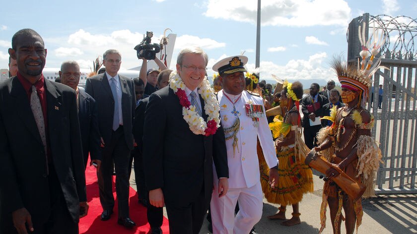 Prime Minister Kevin Rudd arrives in PNG