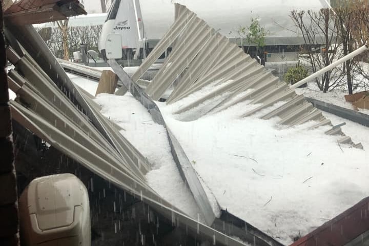 hail brings down corrugated roof