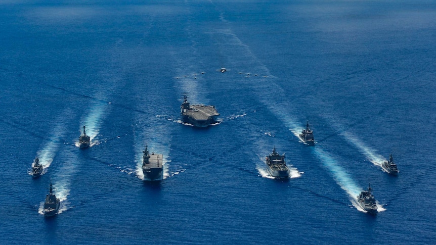 HMA Ships taking part in a trilateral passage in the Philippine Sea with US Navy ships and the Japanese Maritime Self-Defence.