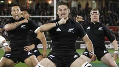Richie McCaw performs the new Haka prior to the start of the Tri Nations series.