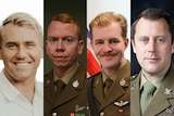 A composite image of four fair-skinned men, three of whom are in military uniform.
