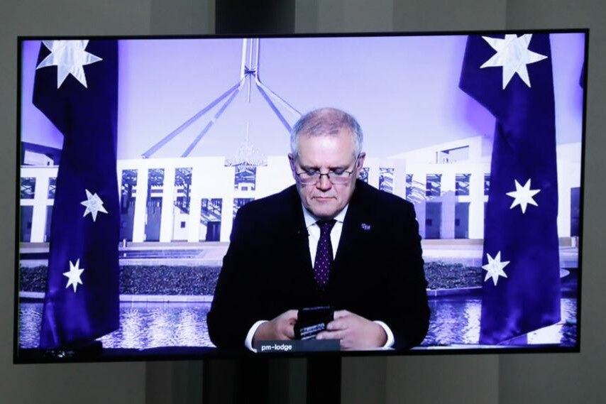 PM Scott Morrison zooms in to meeting. June 2021