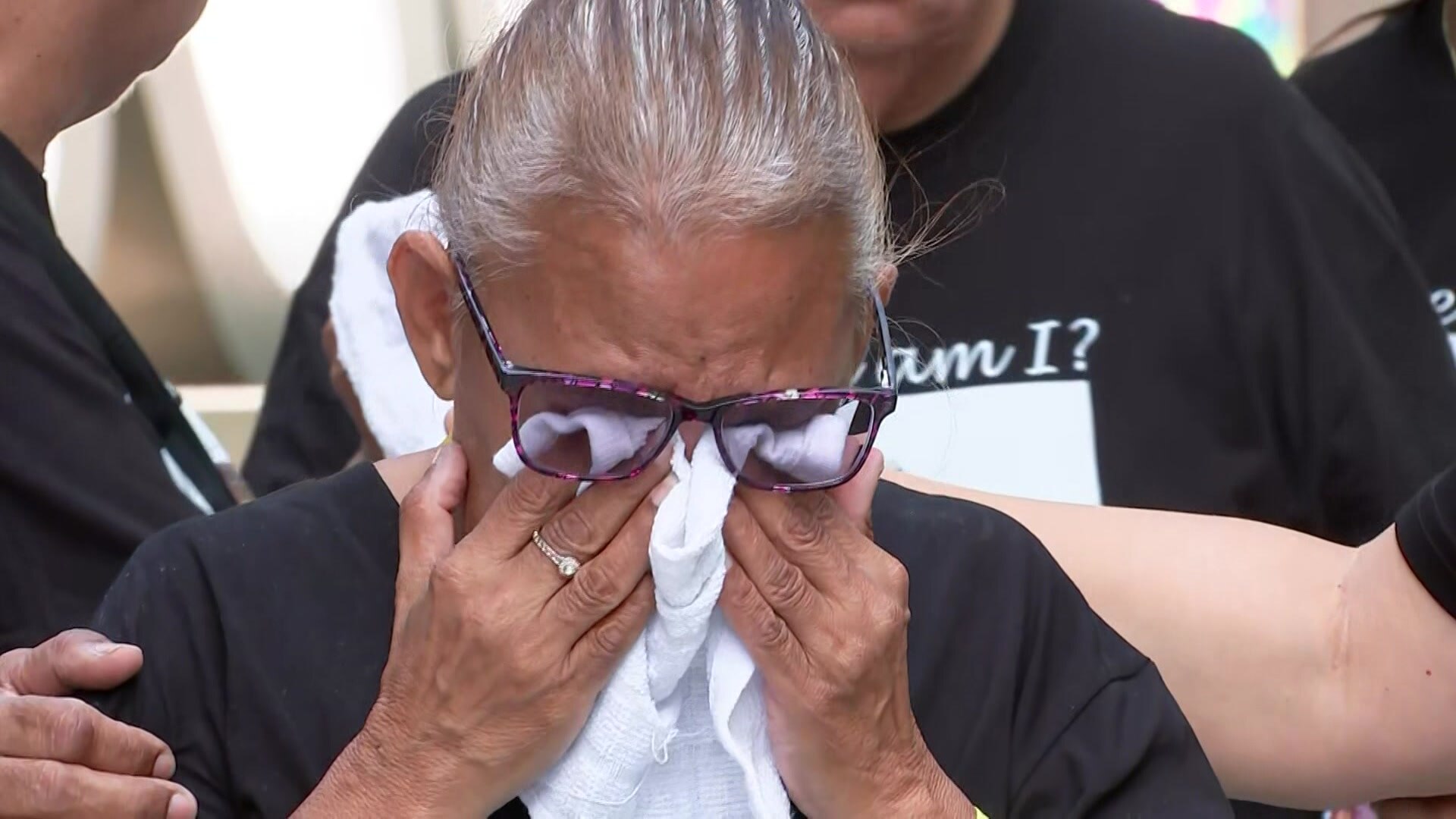 Joanne Rivers crying outside of court