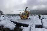 A Tasmanian rescue helicopter at Pelion Hut