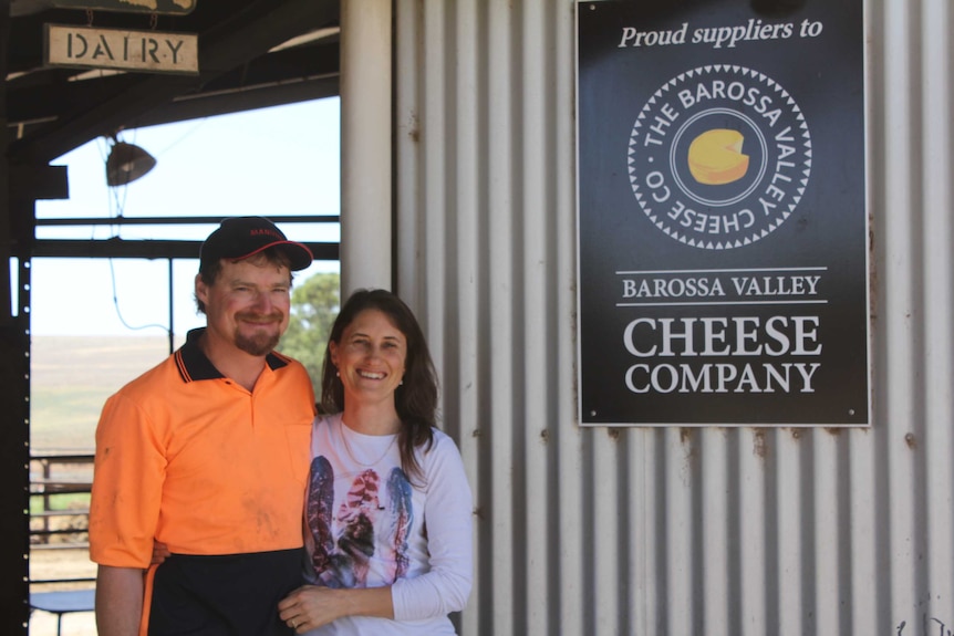 Jamie and Annaliese Nietschke outside their dairy in the Barossa