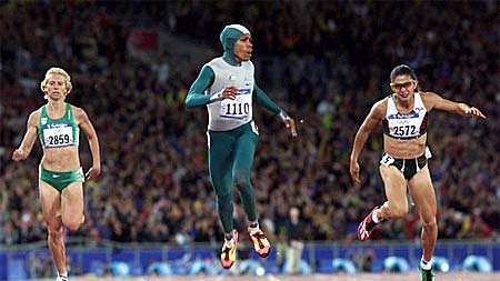 Cathy Freeman crosses wins the women's 400m final at the Sydney Olympic Games.