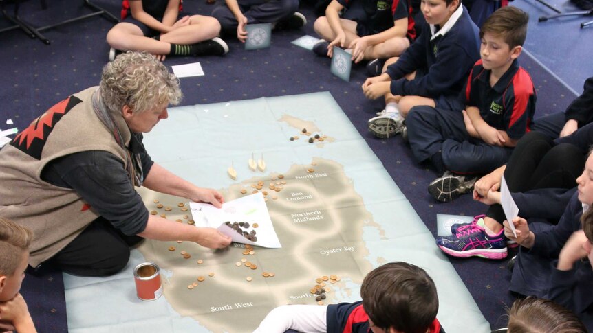 Students at Austins Ferry Primary School watch the teacher conduct Gumnuts to Buttons class.