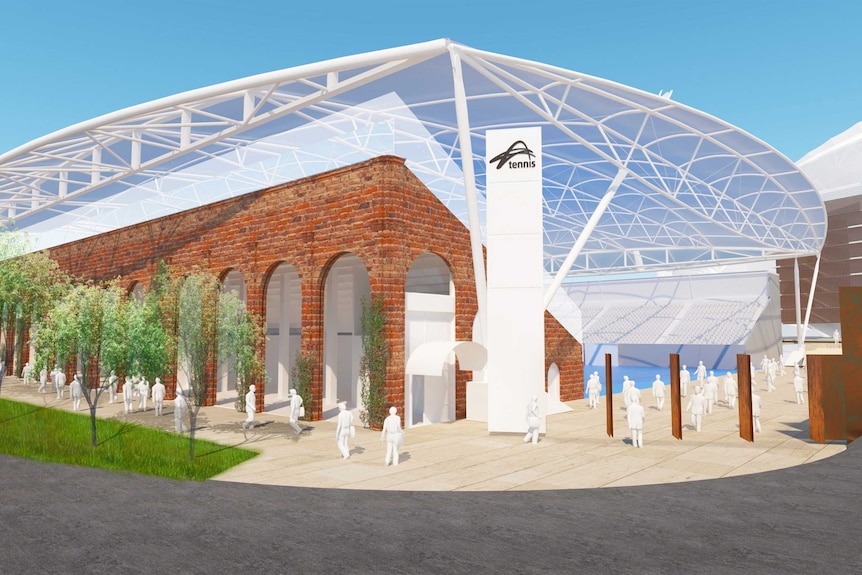 Rendering of new canopy over historic tennis grandstand