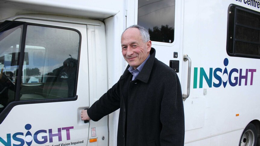 Insight founder Alan Lachman with the mobile classroom