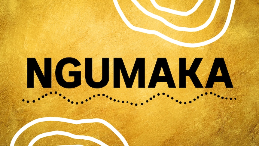 Image of Black Text on yellow textured background that reads "NGUMAKA"