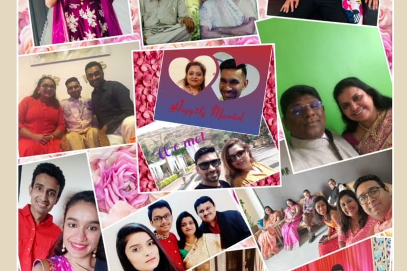 A collage of wedding guests with the words Married on 24th May below.