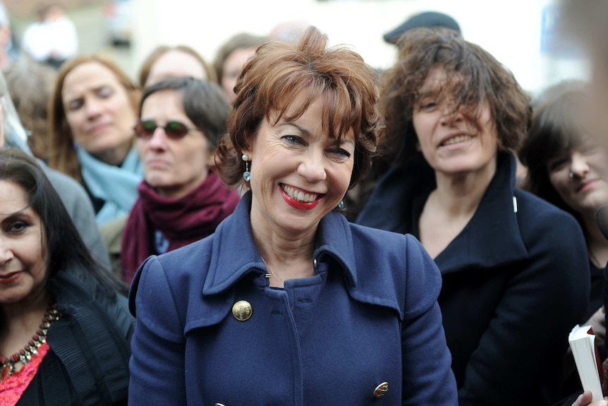 Kathy Lette at a rally outside Pentonville Prison in England, March 2014.