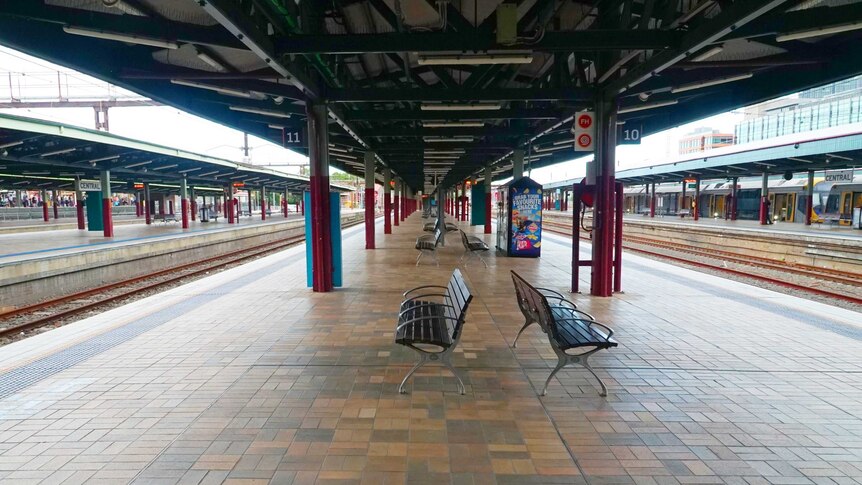 A photo of an empty train station in Sydney.