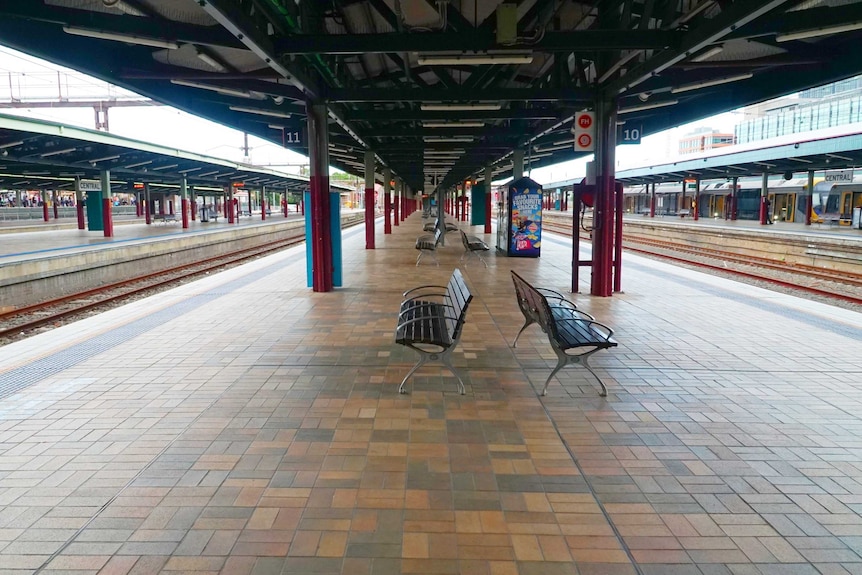 A photo of an empty train station in Sydney.