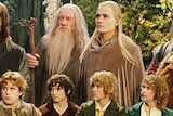 The four hobbits, Gandalf, Legolas, Gimli, Aragorn and Boromir