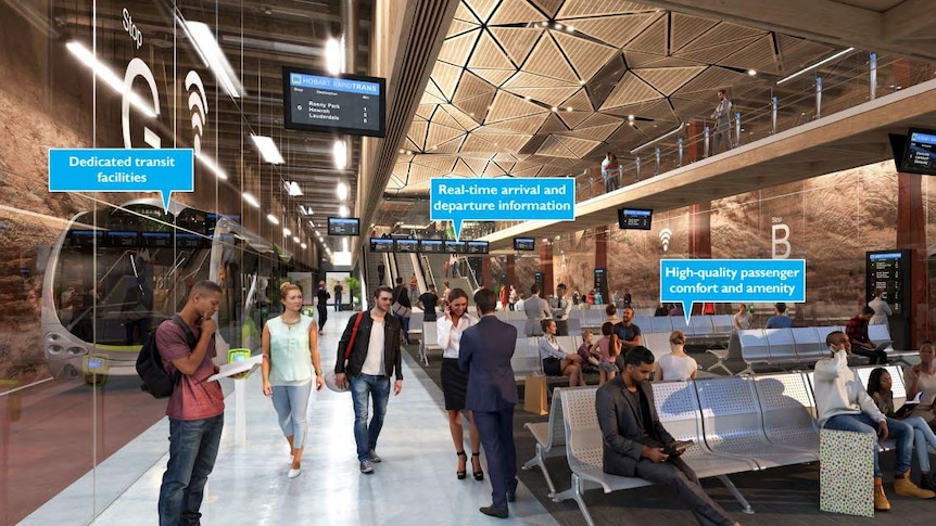  An artist's impression of the underground bus mall proposed for Elizabeth Street Hobart.