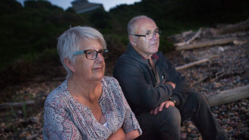 Toni and Lance waiting on the shore for the penguins