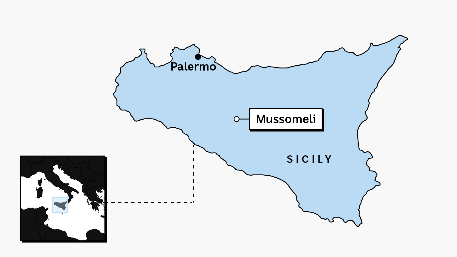 A map of Mussomeli in central Sicily.