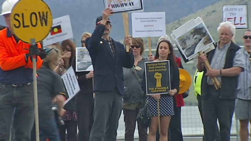 Aborigines protest at the opening of the Brighton Bypass, Tasmania Nov 12, 2012