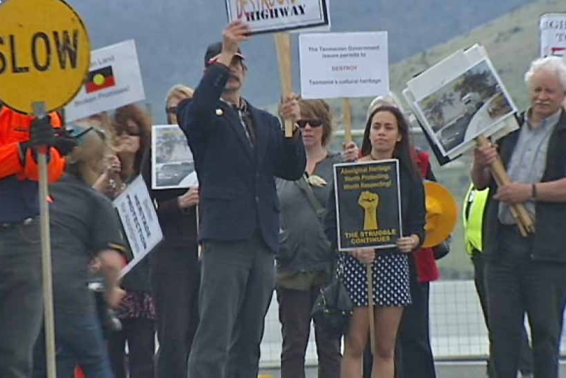 Aborigines protest at the opening of the Brighton Bypass, Tasmania Nov 12, 2012