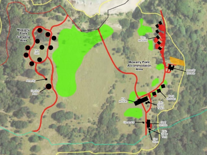 A map of planned accommodation in a national park.