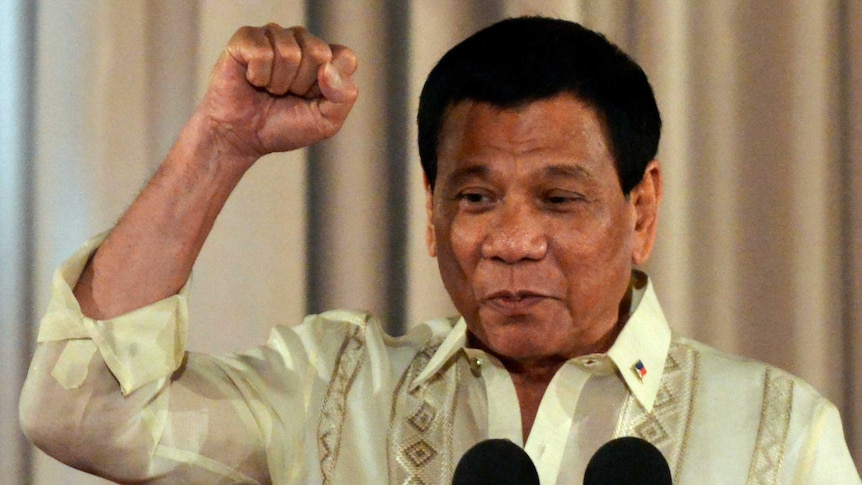 President Rodrigo Duterte gestures while speaking during an oath-taking ceremony.