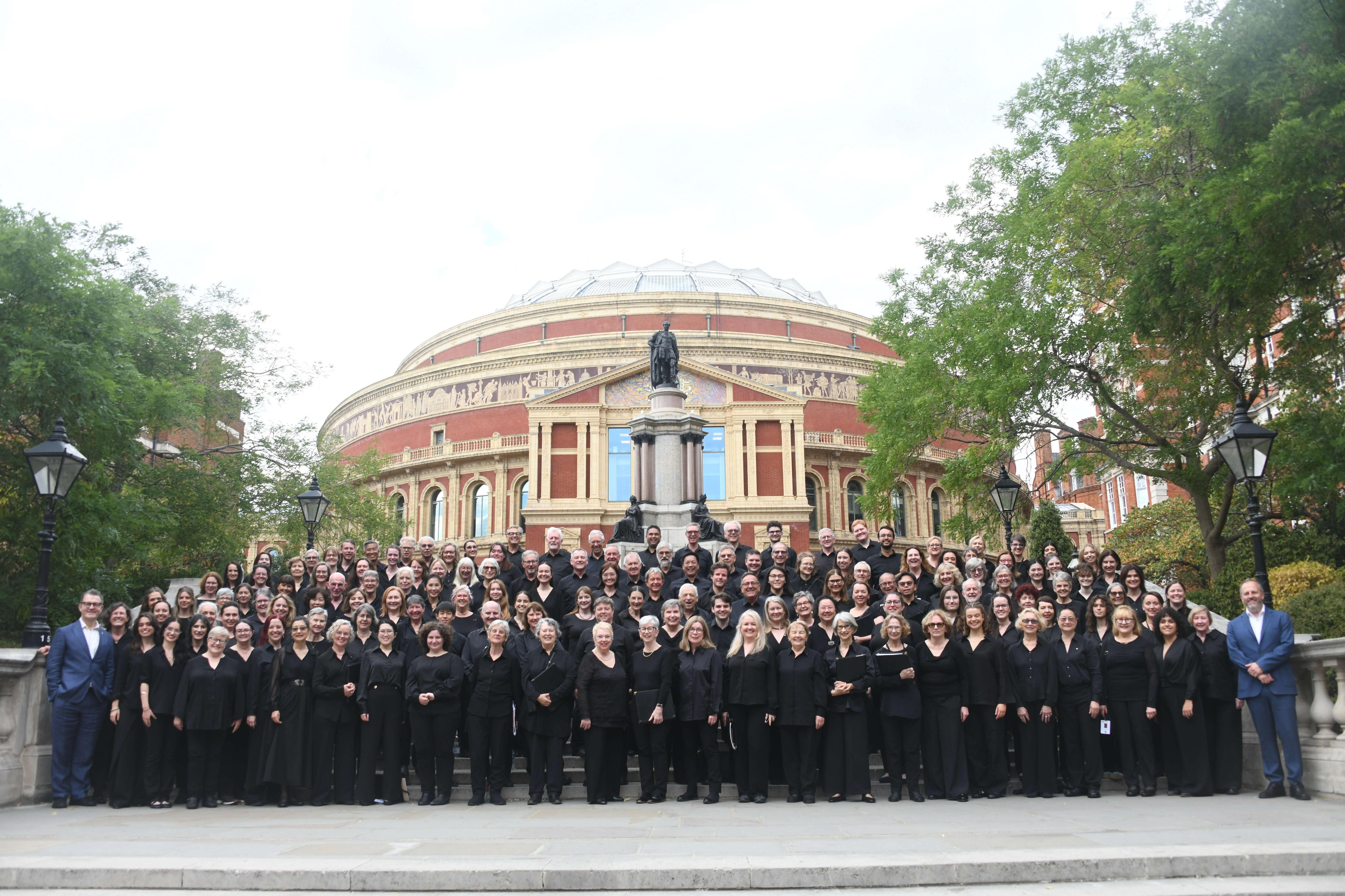 More than 100 Sydney Philharmonia Choirs members assembled on the steps of the Royal Albert Hall.