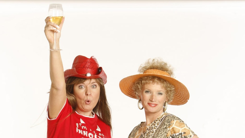 Jane Turner and Gina Riley in character as Kath and Kim (r-l).