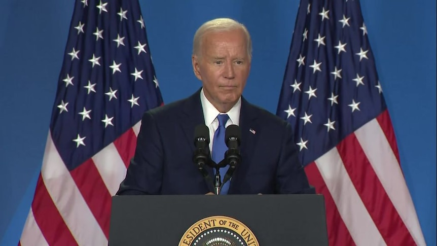 US President Joe Biden speaking at a media conference.