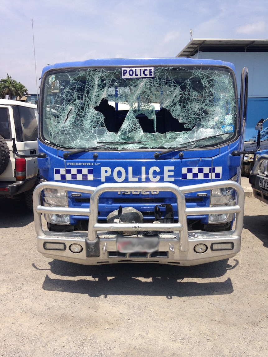 Damaged PNG police truck