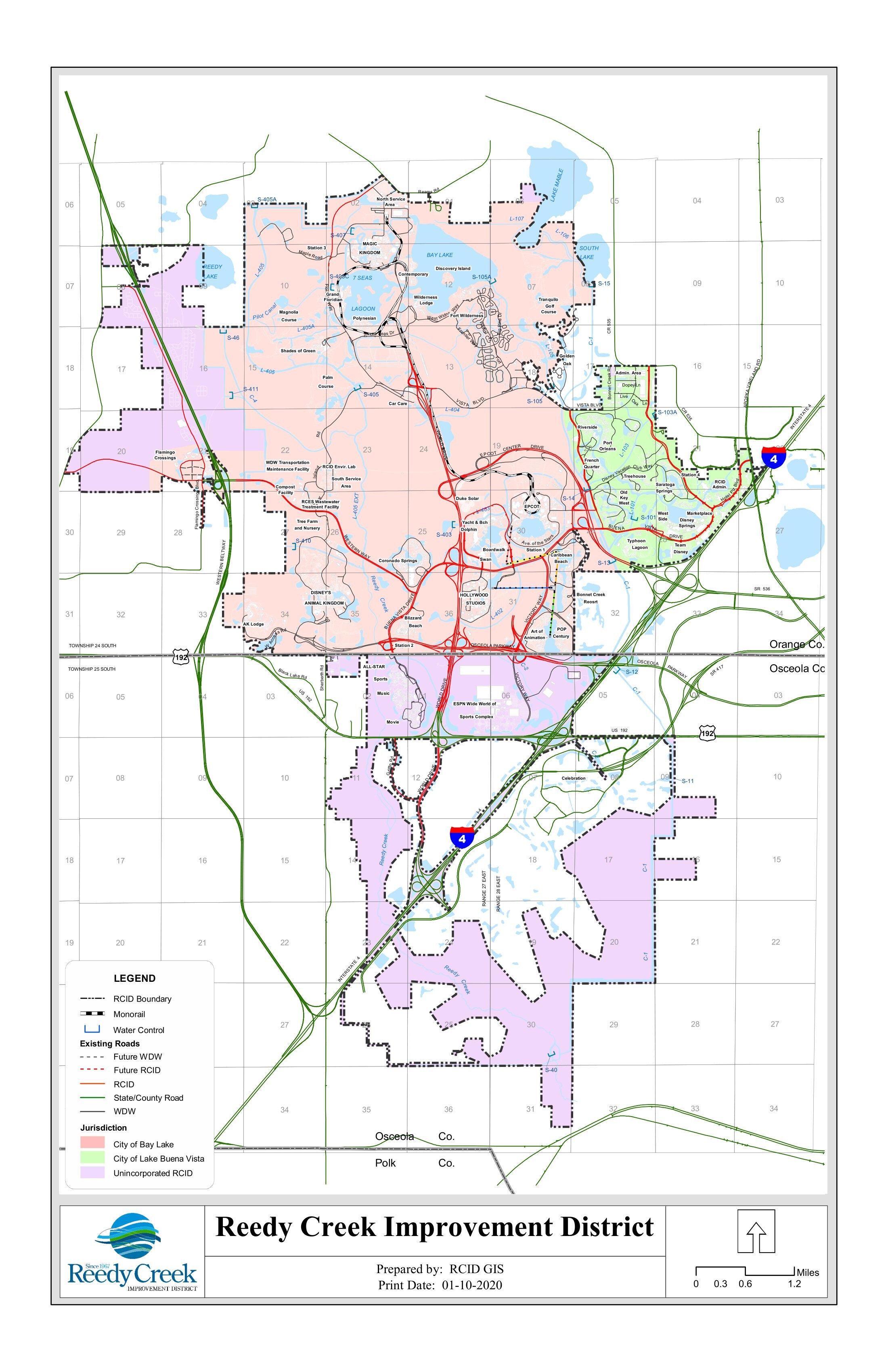 The Reedy Creek Improvement District covers over 25,000 acres of land surrounding Disneyworld and it's resorts.