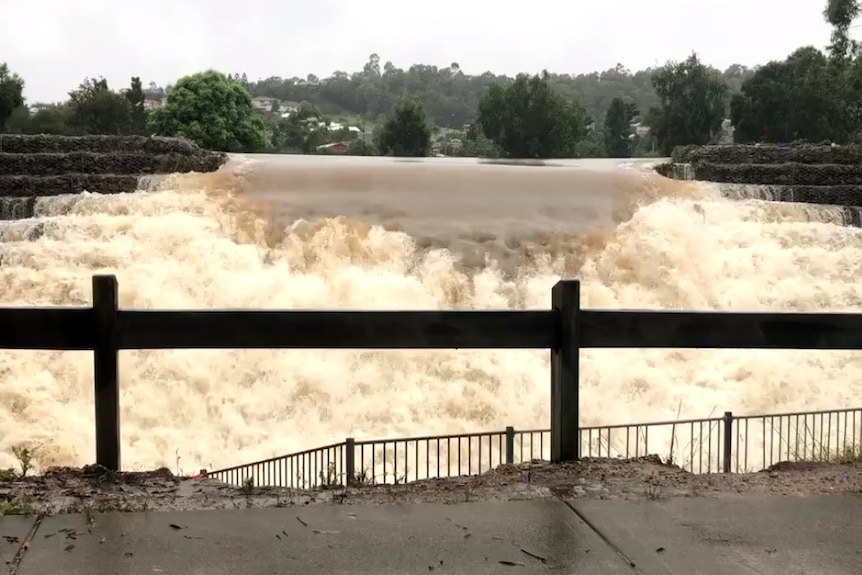 Water gushes down stairs