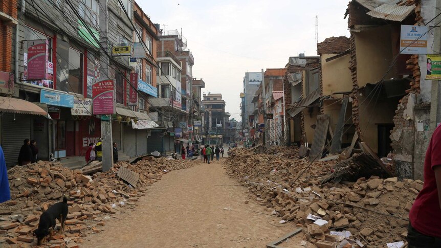 Collapsed buildings in Kathmandu
