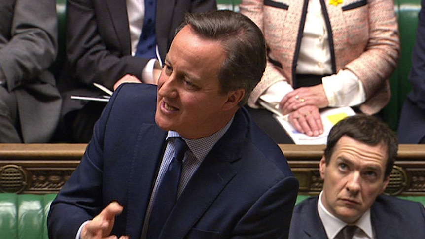 British Prime Minister David Cameron as he addresses the House of Commons.