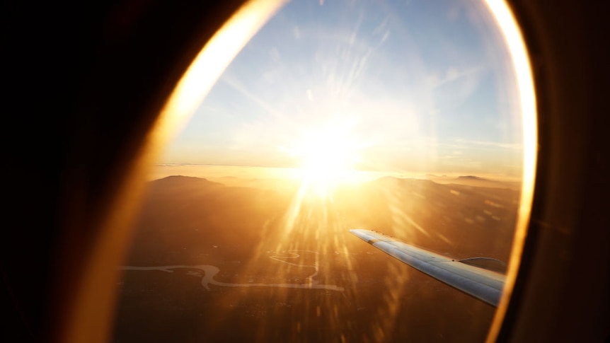 Aerial view of Tasmania from an airplane. 