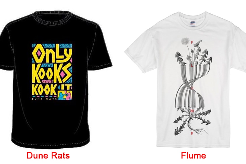 Charity t-shirts designed for Falls Festival 2017 by Dune Rats and Flume