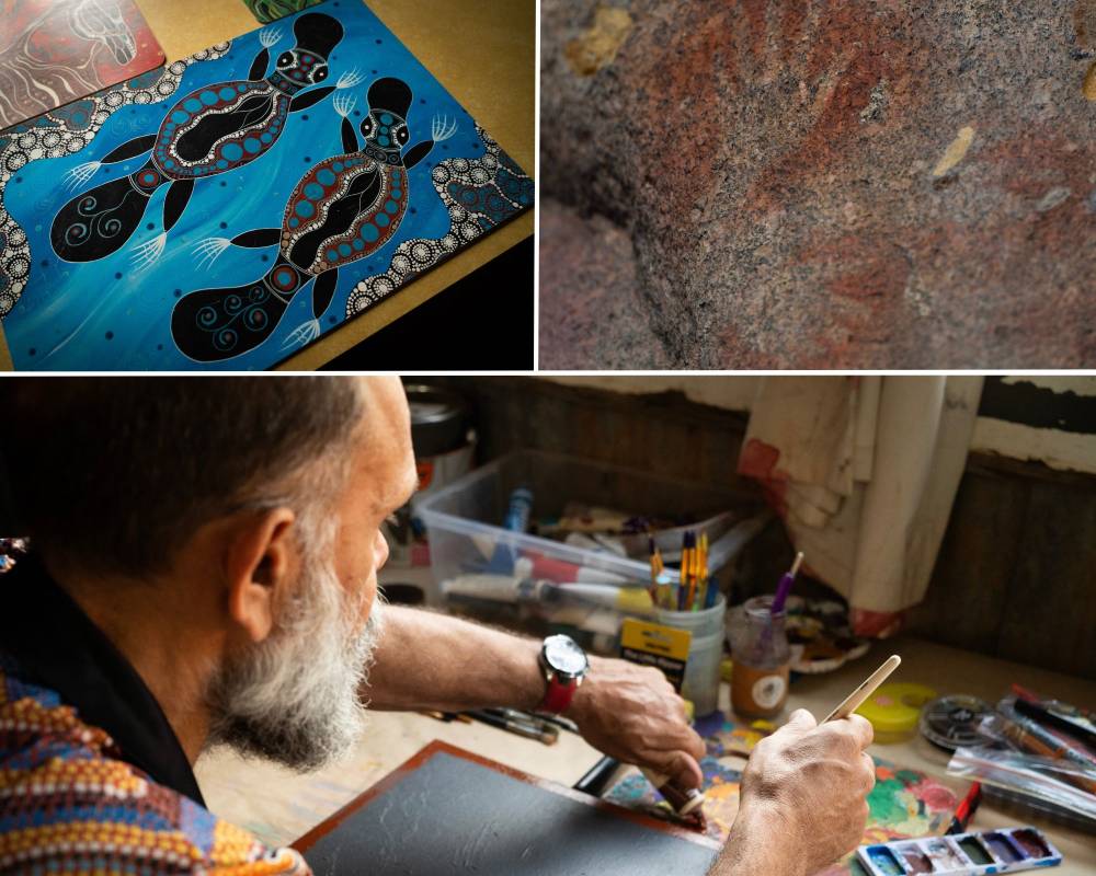 rock art and man painting