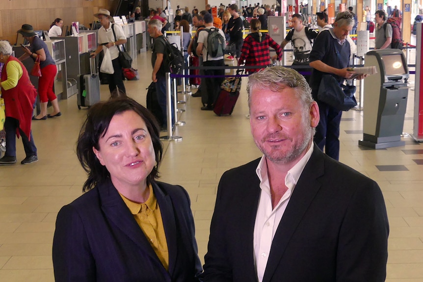 Sarah Renner and Matt Cocker at Hobart Airport