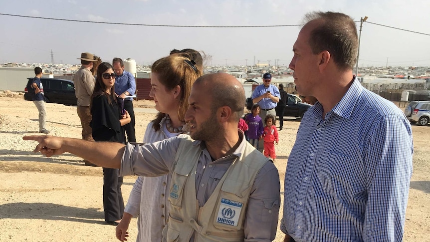Peter Dutton visits Zaatari, a Syrian refugee camp in Jordan