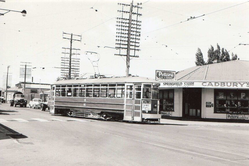 Tram 116 in Hobart in the 1950s