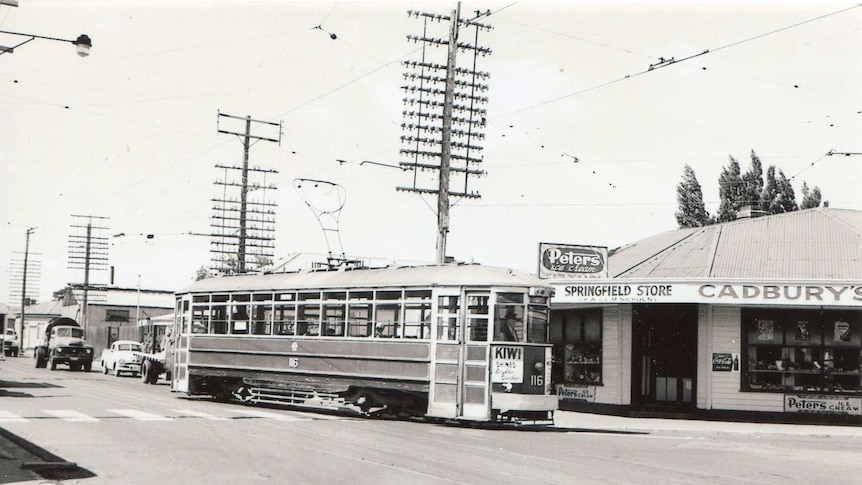 Tram 116 in Hobart in the 1950s