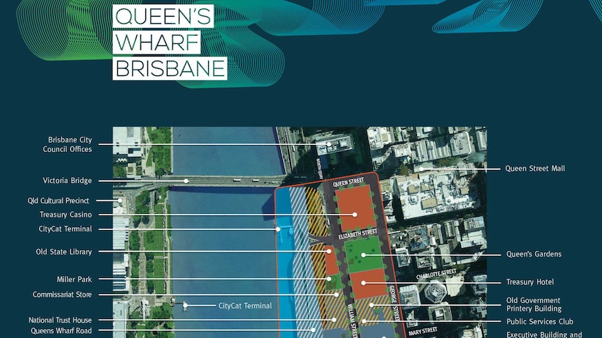 Map of Queen's Wharf development precinct in Brisbane CBD.