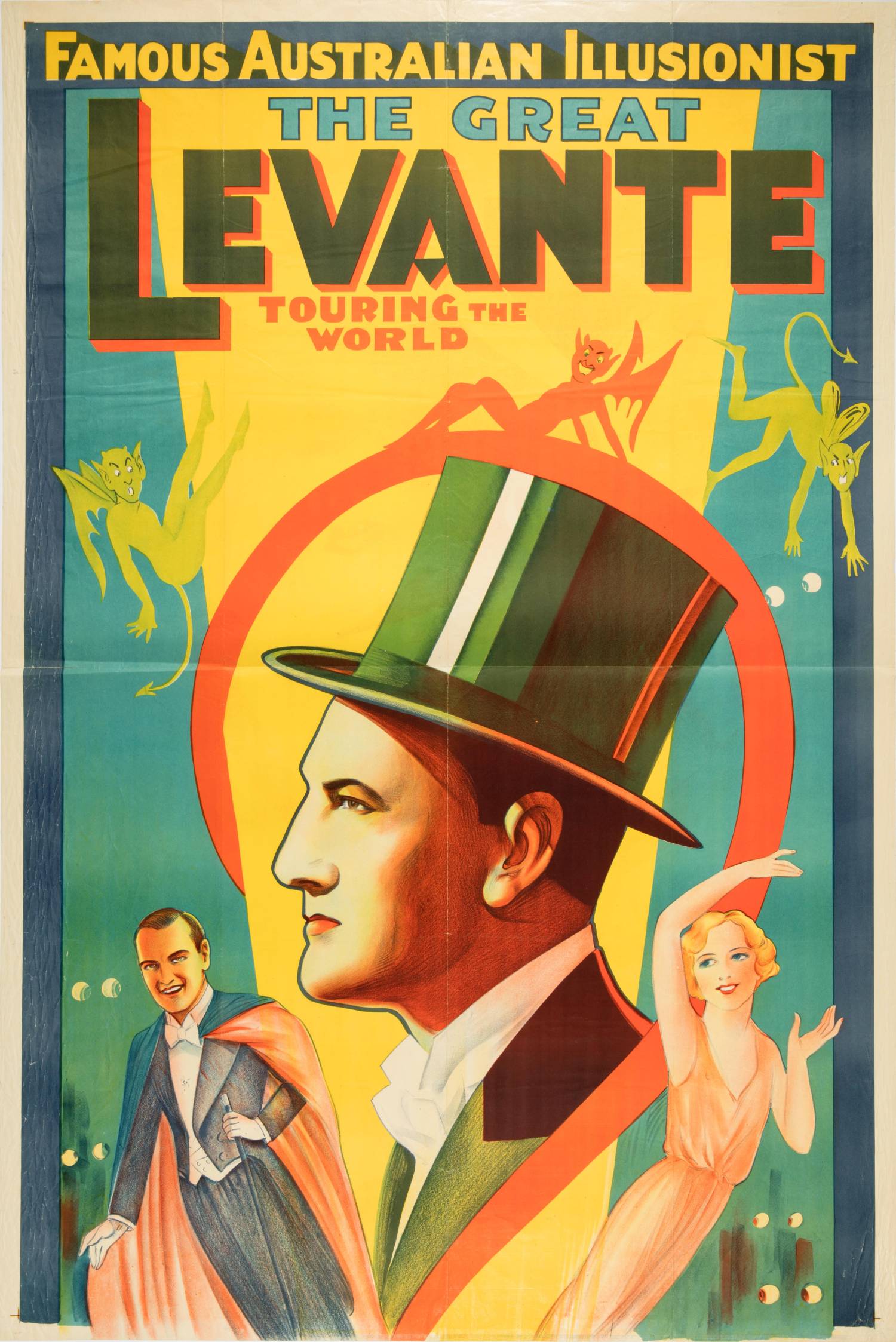 A poster of a magician in a top hat.