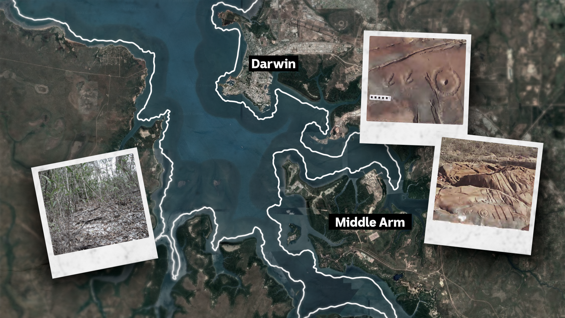 Un graphique personnalisé montrant l'emplacement d'une zone industrielle prévue près de Darwin et de ses principales industries.