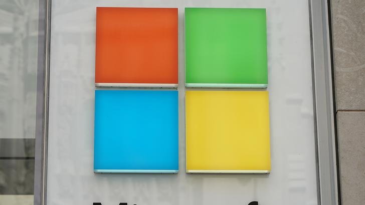 Microsoft logo on a building.
