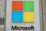 Microsoft logo on a building.